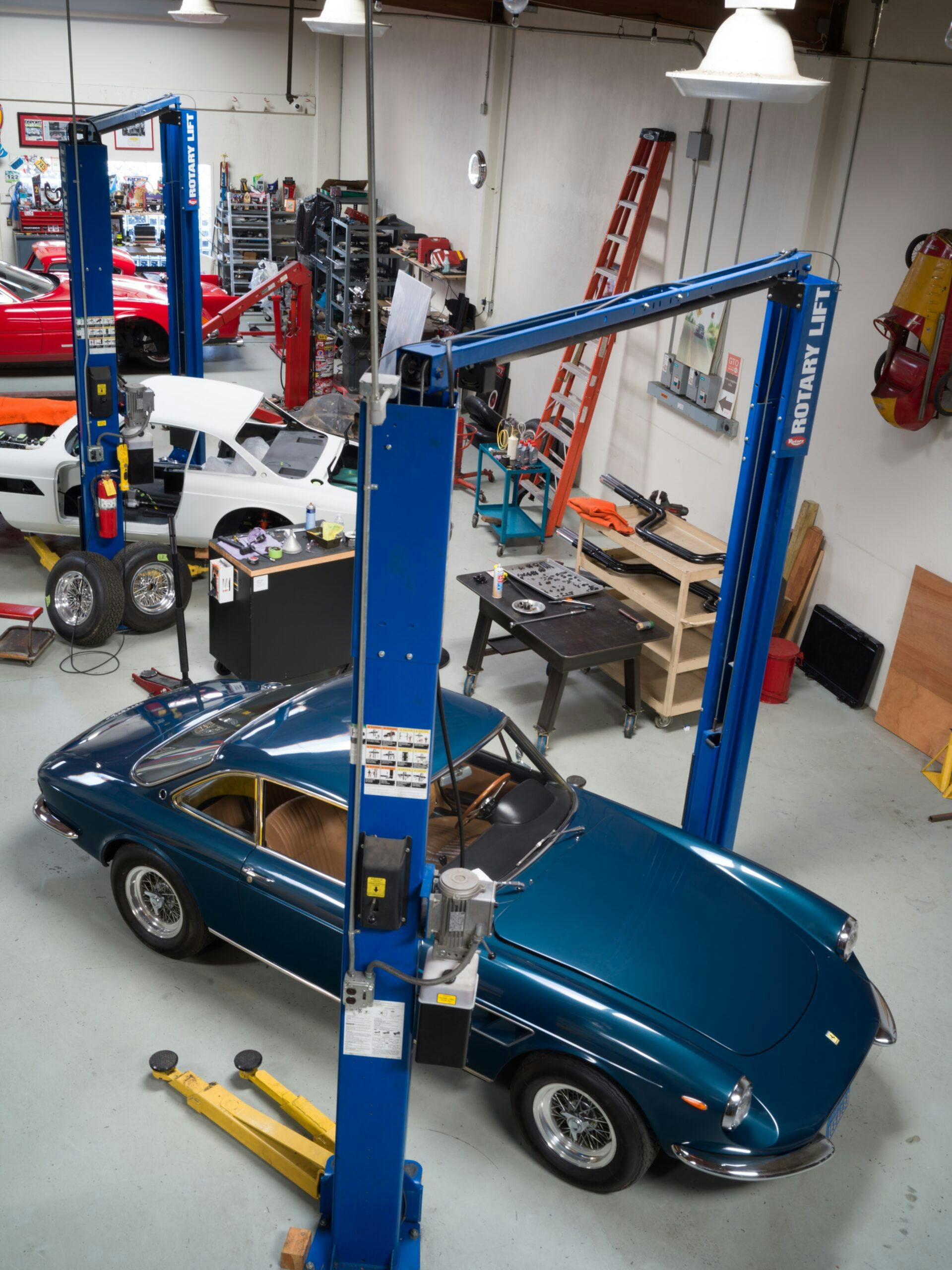 Victoria Bruno Ferrari Restoration high angle shop lifts