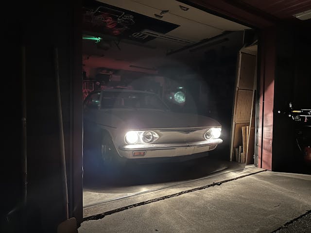 Corvair headlights in garage