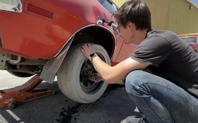 Stone wheels on a car experiment putting concrete-tired wheel on Pinto