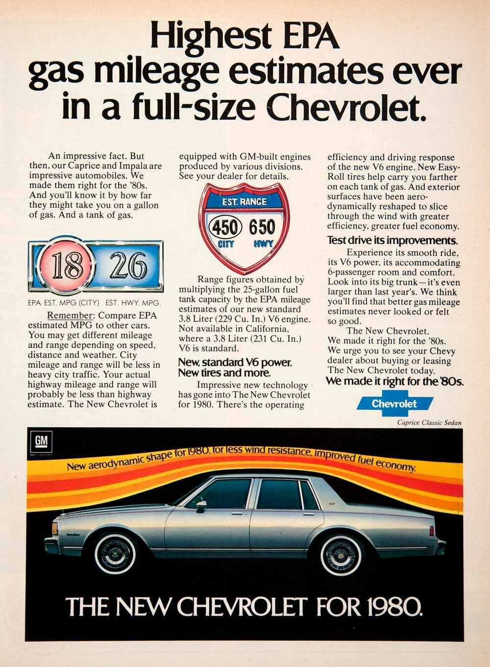 1980 Chevrolet Sedan Gas Mileage Ad