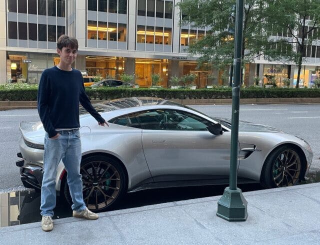 Jamie Kitman Picture Car Confidential son with aston martin vantage