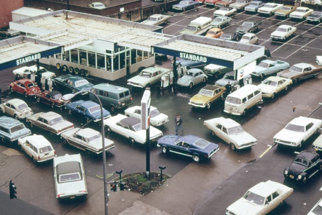 opec fuel crisis gas station lot