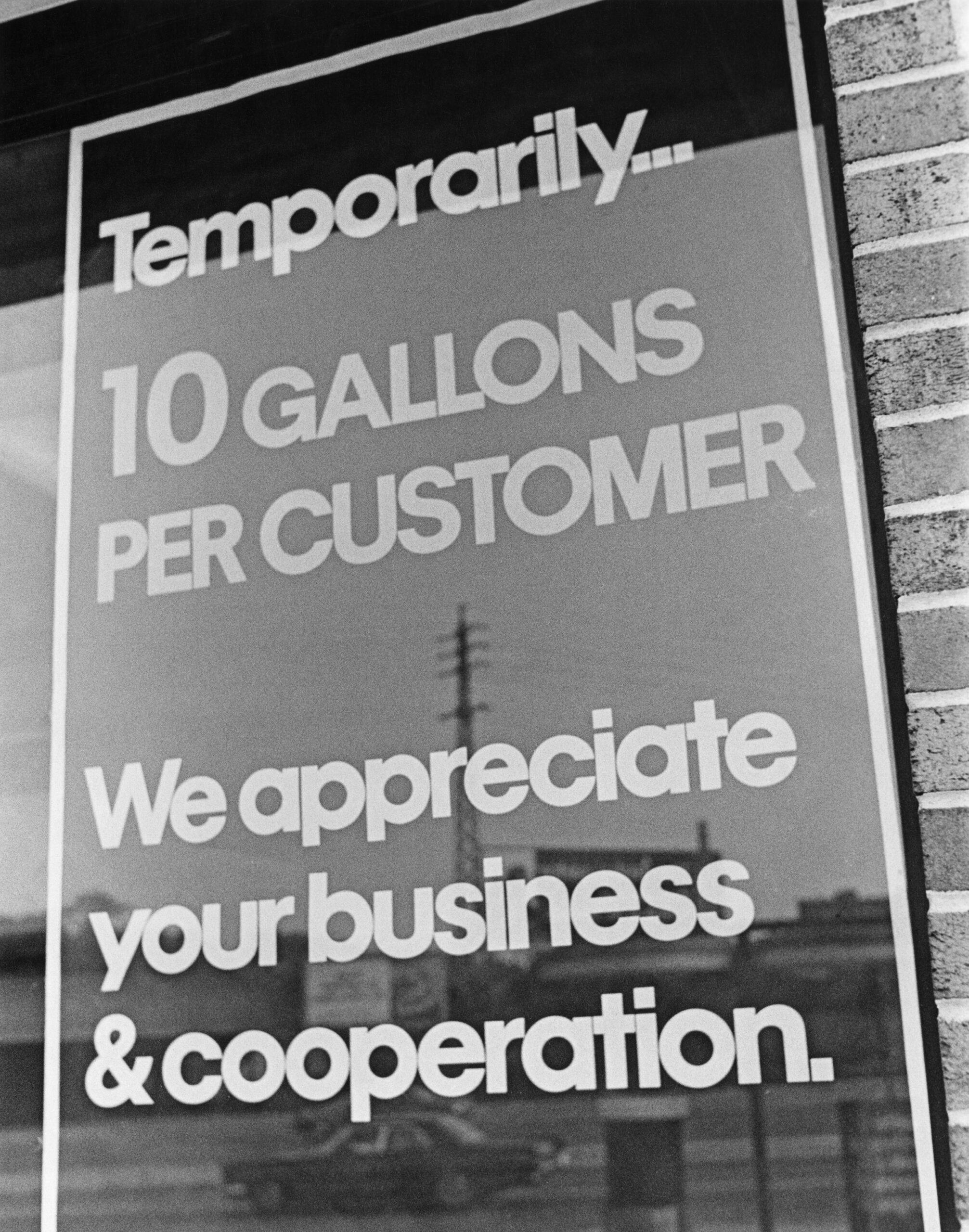 window lettering gas rationing opec fuel crisis