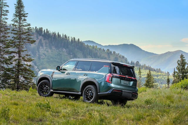 2025 Nissan Armada Pro-4X exterior rear three quarter parked angled