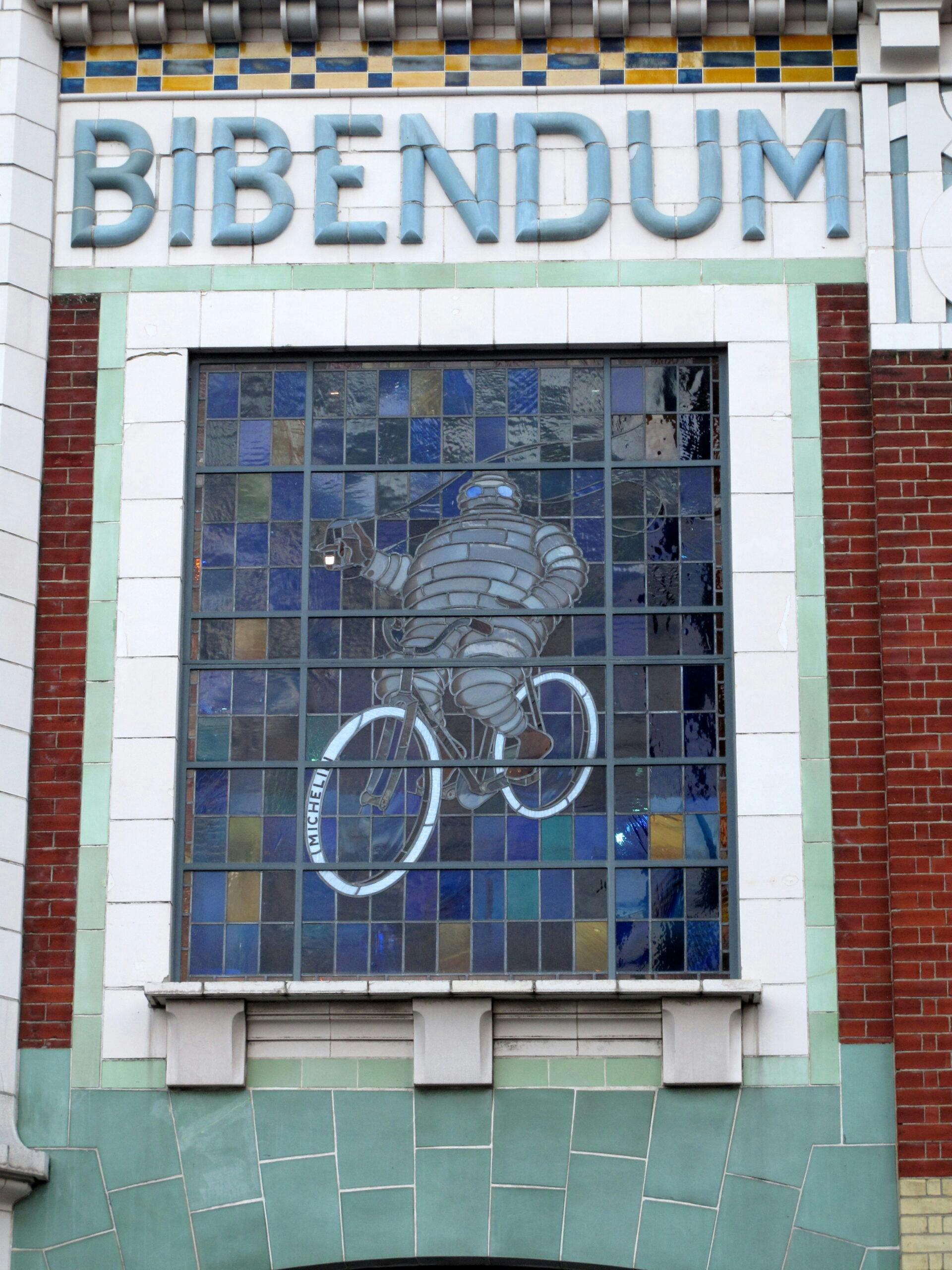 Bibendum Michelin Man stained glass