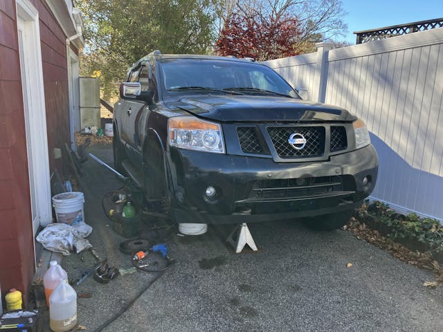 DIY Car brake job nissan armada elevated on jackstands