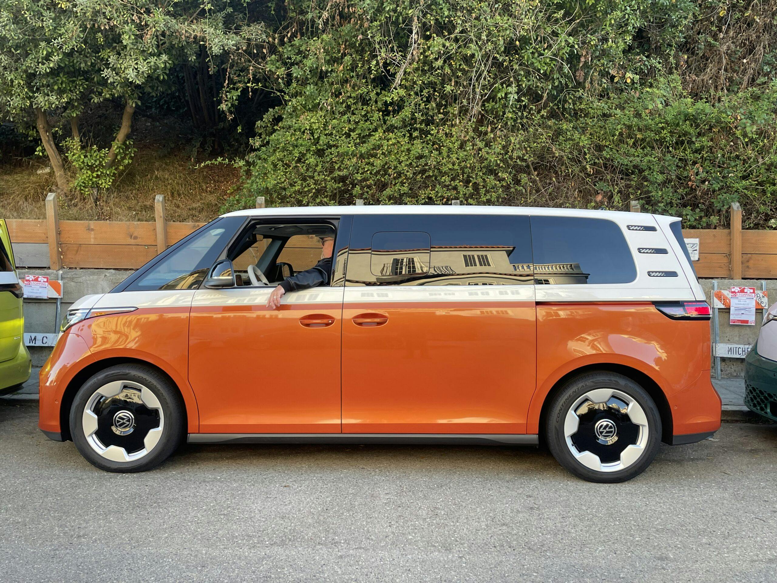 VW ID Buzz orange white two tone side