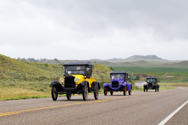 Model Ts on the road in Montana