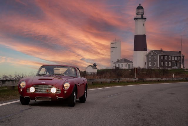 Aston Martin DB4 GT driving headlights lighthouse