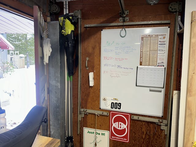 Whiteboard in Kyle's garage