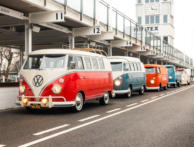 VW Type 2 Split Screens at the historic Goodwood Motor Circuit ahead of the opening track parade at the Goodwood Revival. (8)