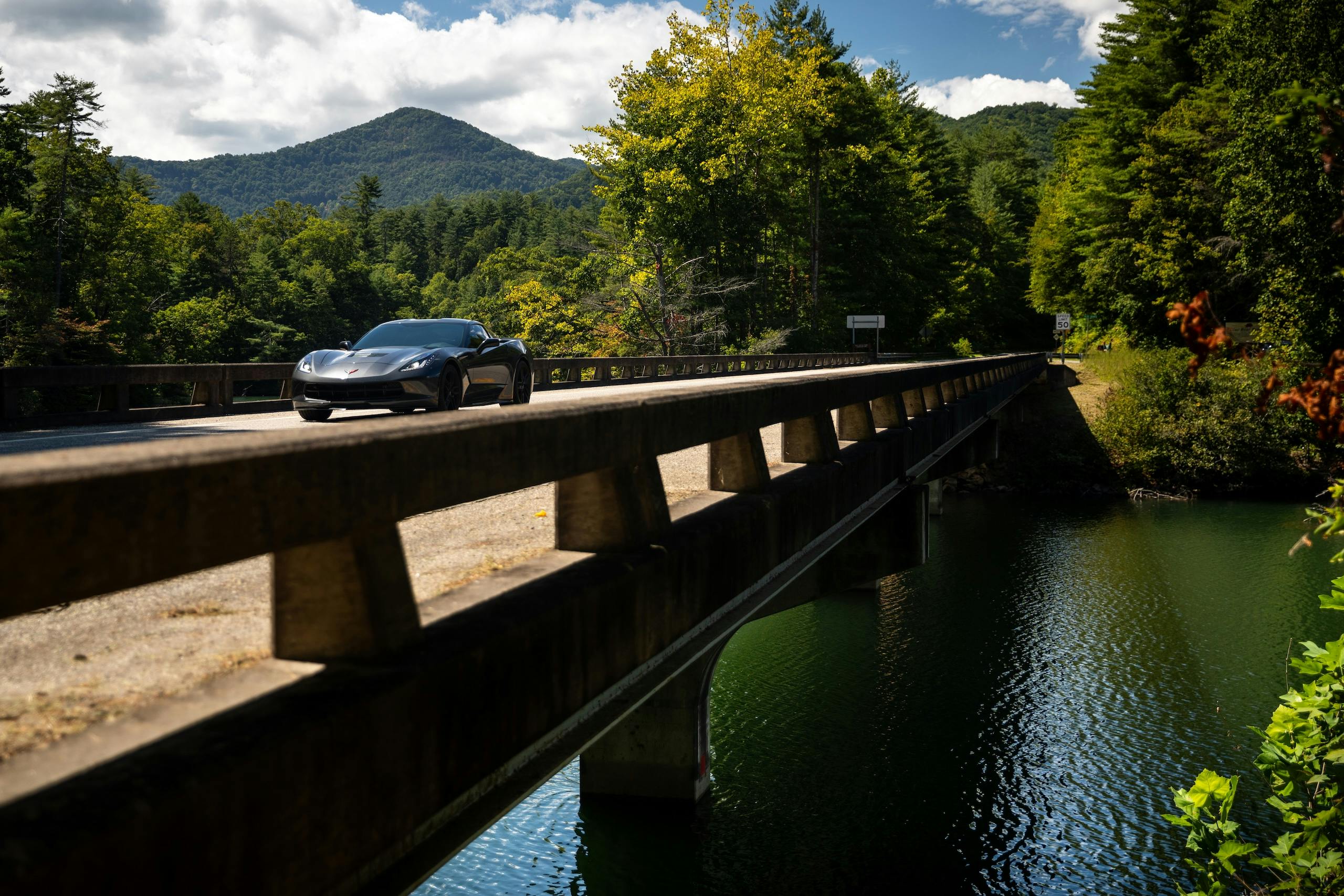 Cherohala Skyway 2025 Hagerty Road of the Year 2017 Chevrolet Corvette bridge crossing pan