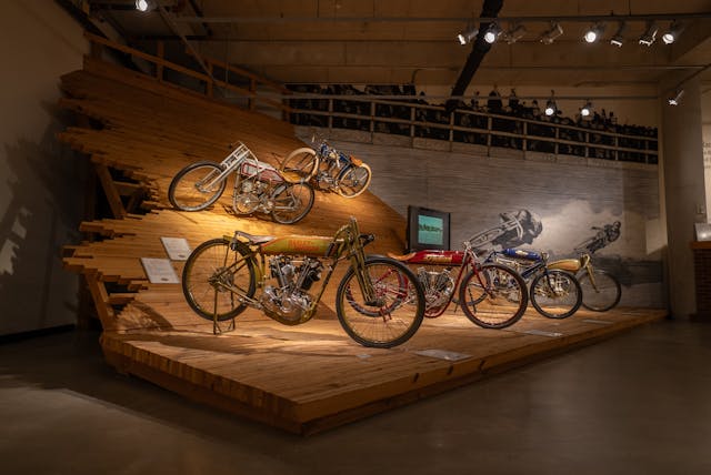 Barber Vintage museum boardtrack display
