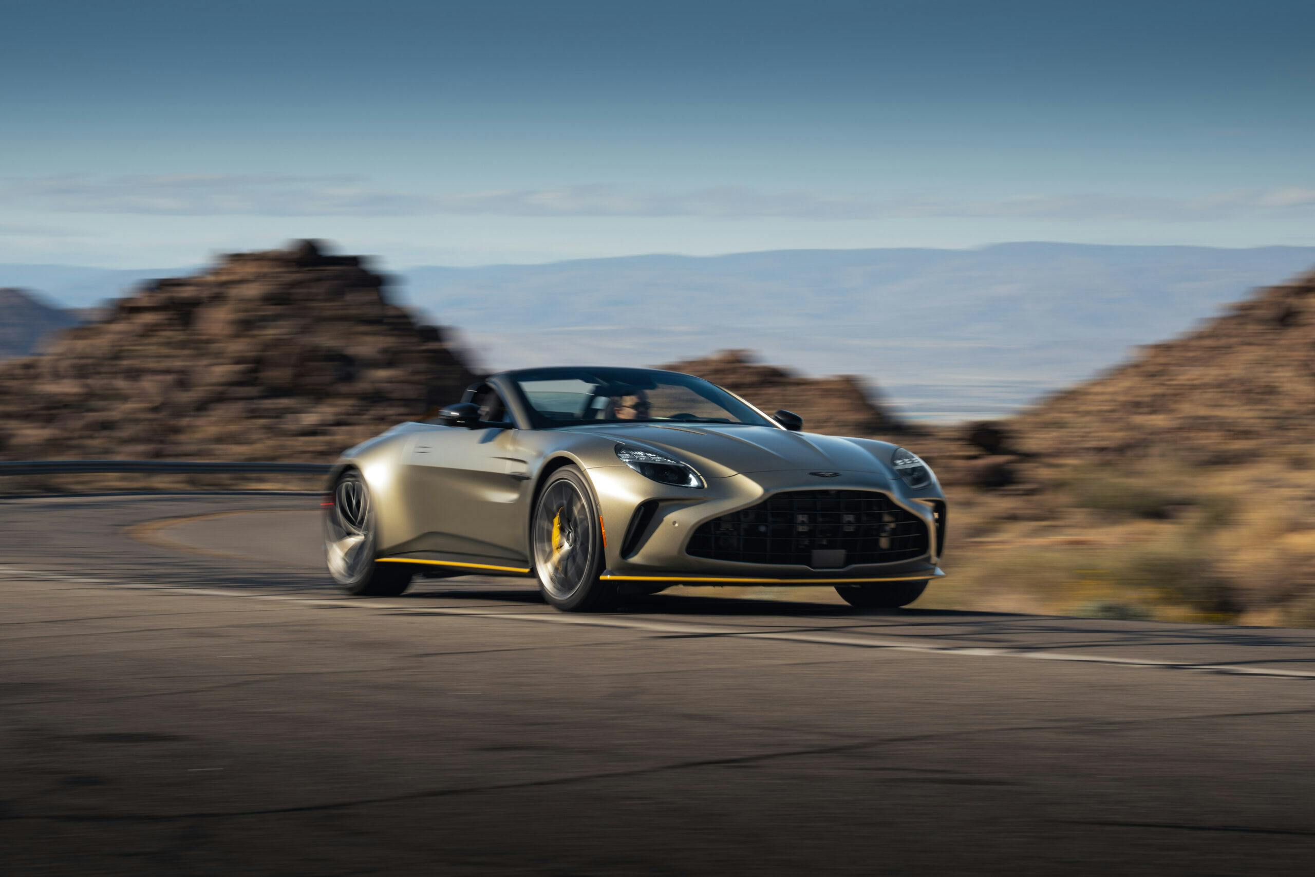 2026-Aston-Martin-Vantage-Roadster-Satin-Titanium-Grey front three quarter dynamic