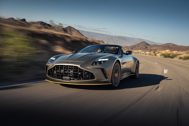 2026-Aston-Martin-Vantage-Roadster-Satin-Titanium-Grey front three quarter dynamic