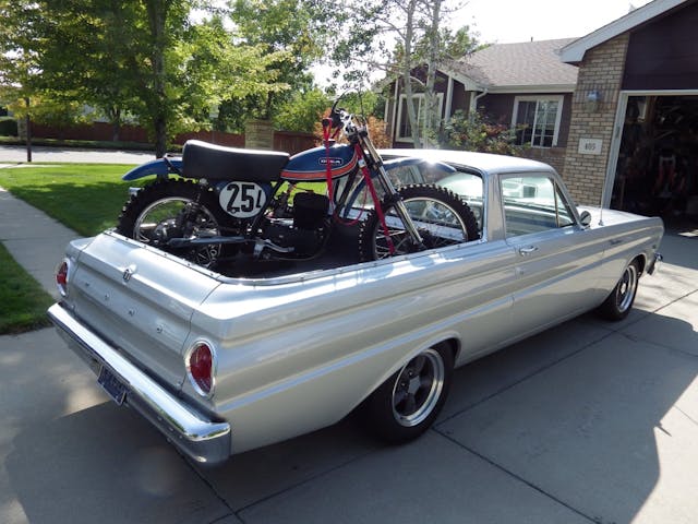 1965 Ford Ranchero rear 3/4 motorcycle