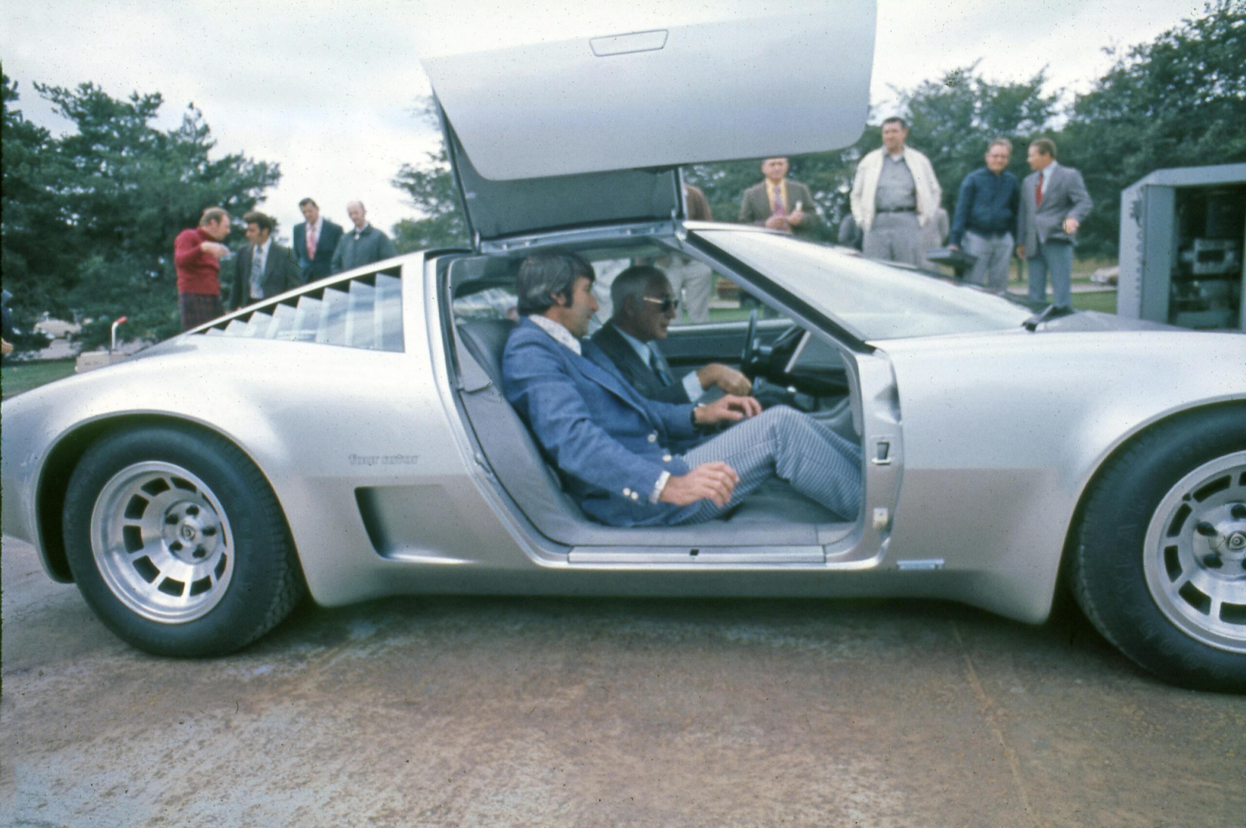Gib Hufstader and Zora Arkus-Duntov in the 1973 Chevrolet Corvette 4-Rotor Concept