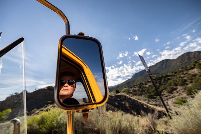 1971 Ford Pickup mirror reflection Roadtrip Bowman father son