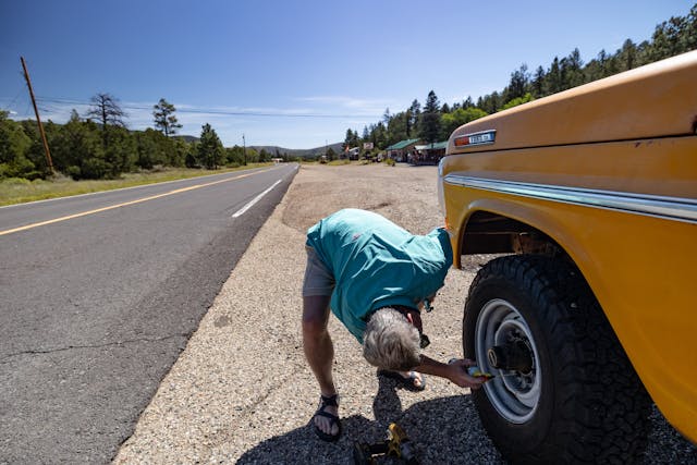 1971 Ford Pickup tire maintenance Roadtrip Bowman father son