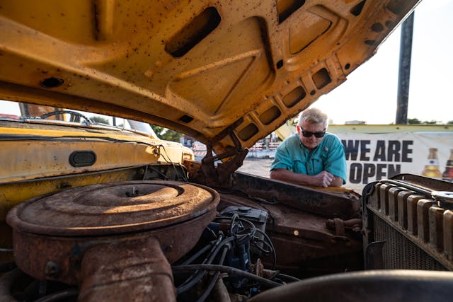 1971 Ford Pickup engine bay Roadtrip Bowman father son