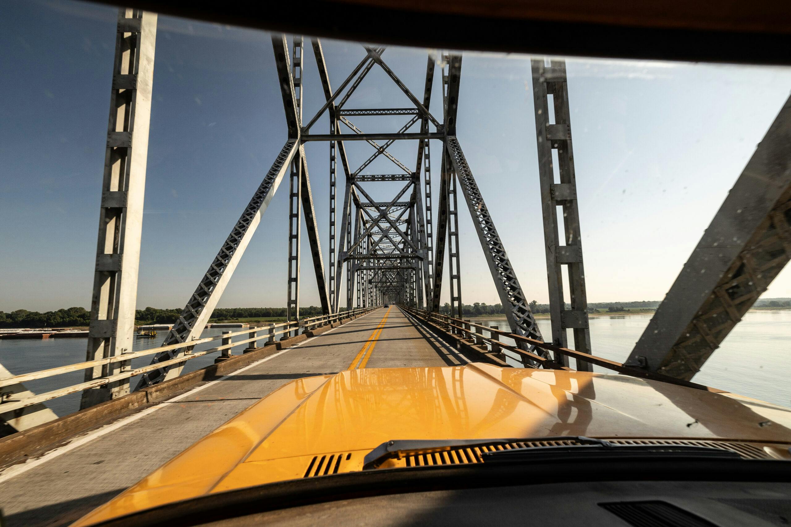 1971 Ford Pickup mississippi river bridge Roadtrip Bowman father son