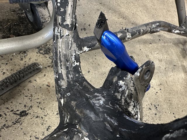 undercoating on Honda XR600R frame scraper