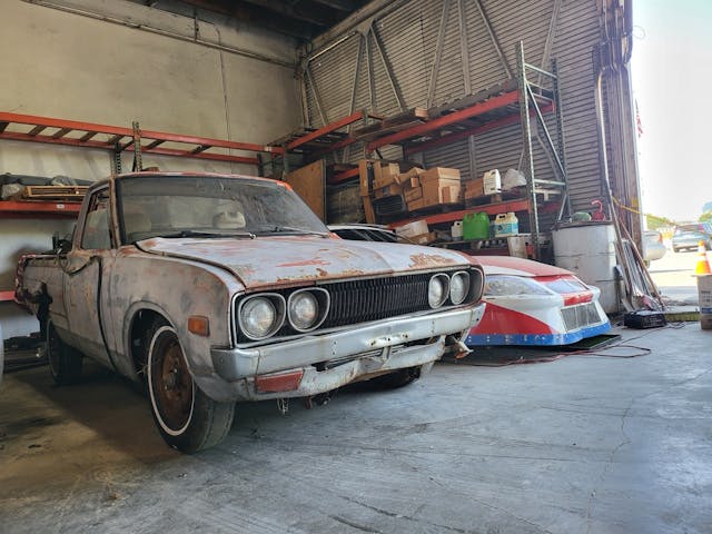 1975 Datsun 620 front 3/4 garage