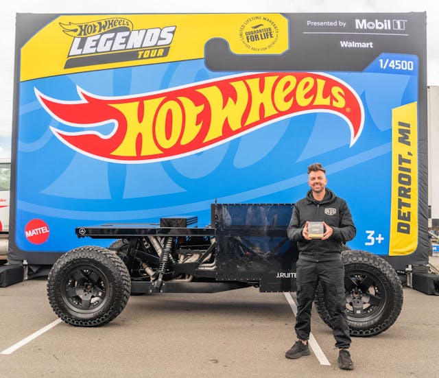 Reboot Buggy Hot Wheels Legends Detroit winner exterior side profile with builder Joey Ruiter
