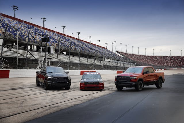 2026 Ram NASCAR Craftsman Truck Series truck with two Hemi V-8 Rams group shot