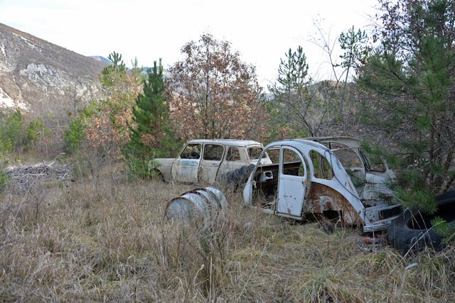 Abandoned Renault 4 and Citroen 2CV