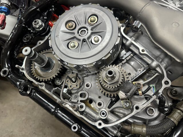 Honda XR600R right side cover removed.