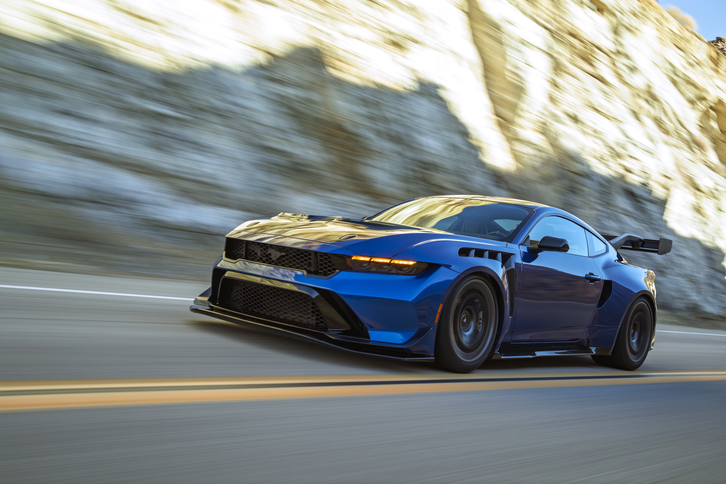 Mustang GTD blue front three quarter street